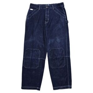 VTG Clench Jeans 36x32 Baggy Wide Leg Blue Reinforced Patchwork Knee Skater Y2K